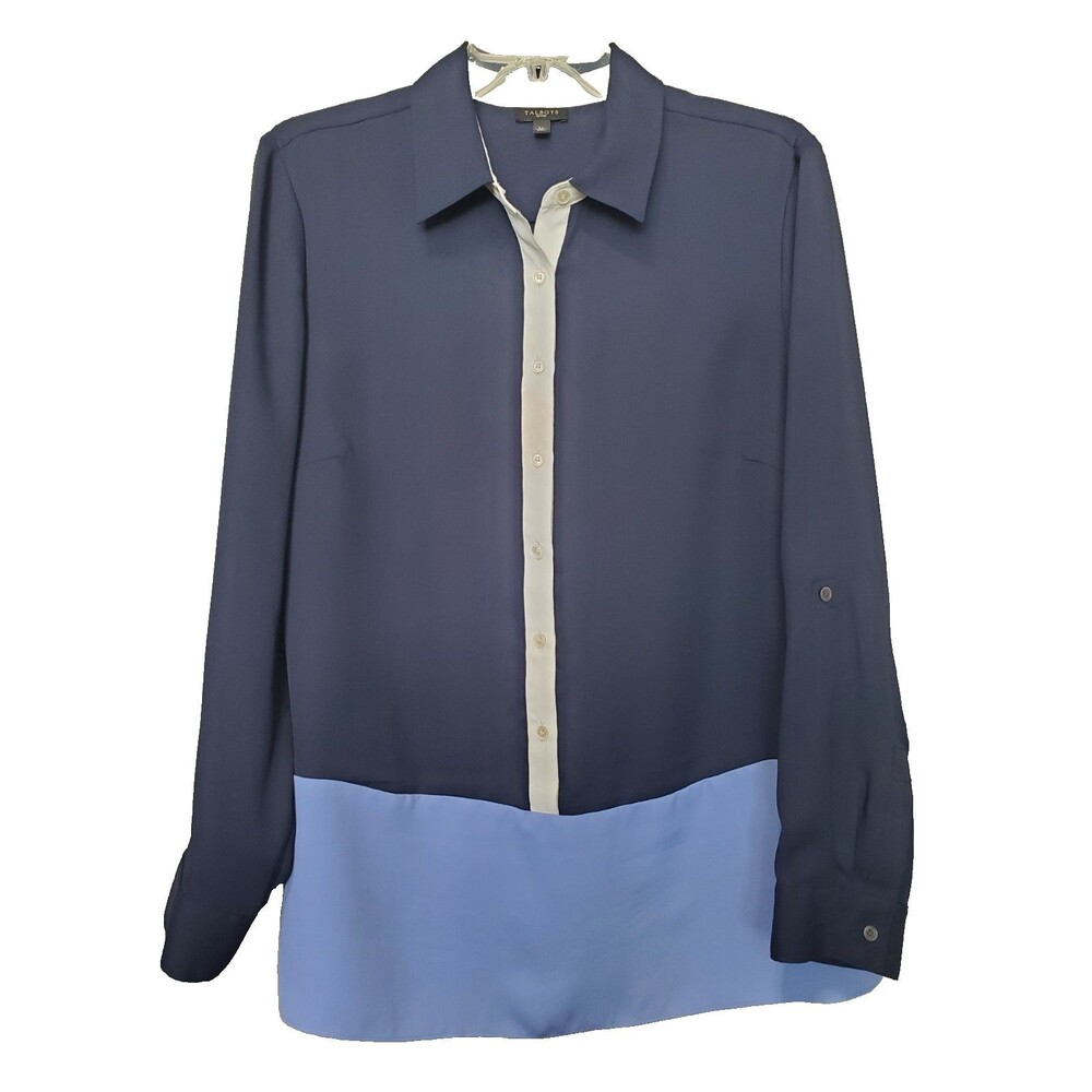 Talbots Petite Colorblock Roll-Tab Sleeve Button-Up Tunic Size LP